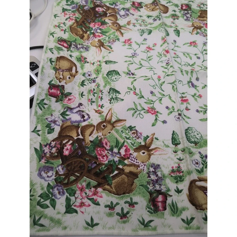 Vintage‎ Bunny Rabbit Eggs Easter Spring Wheel Barrel Cloth Napkins Set Of 6